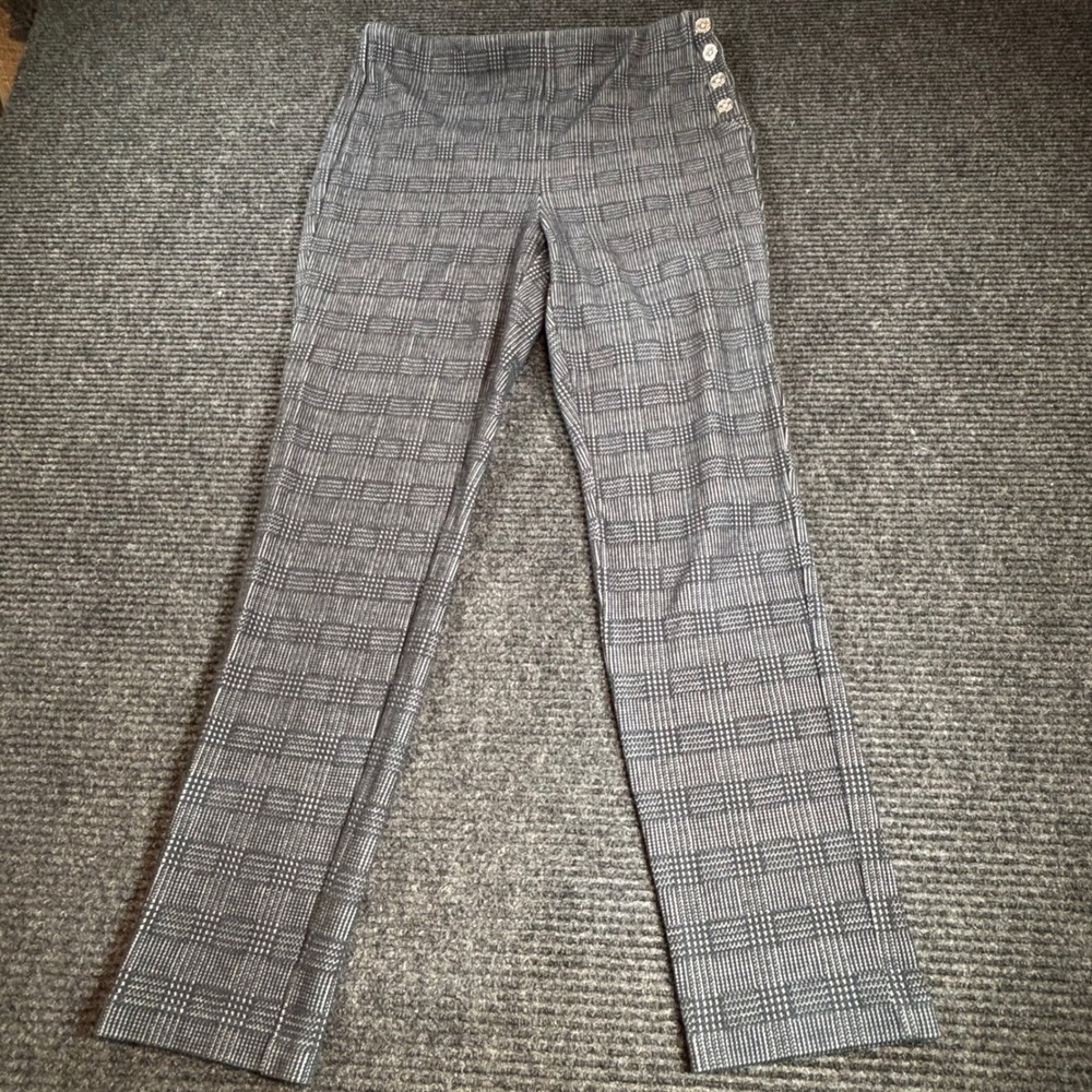 Michael Michael Kors Glen Plaid Side Button Pull On Pants Grey Black Women Large